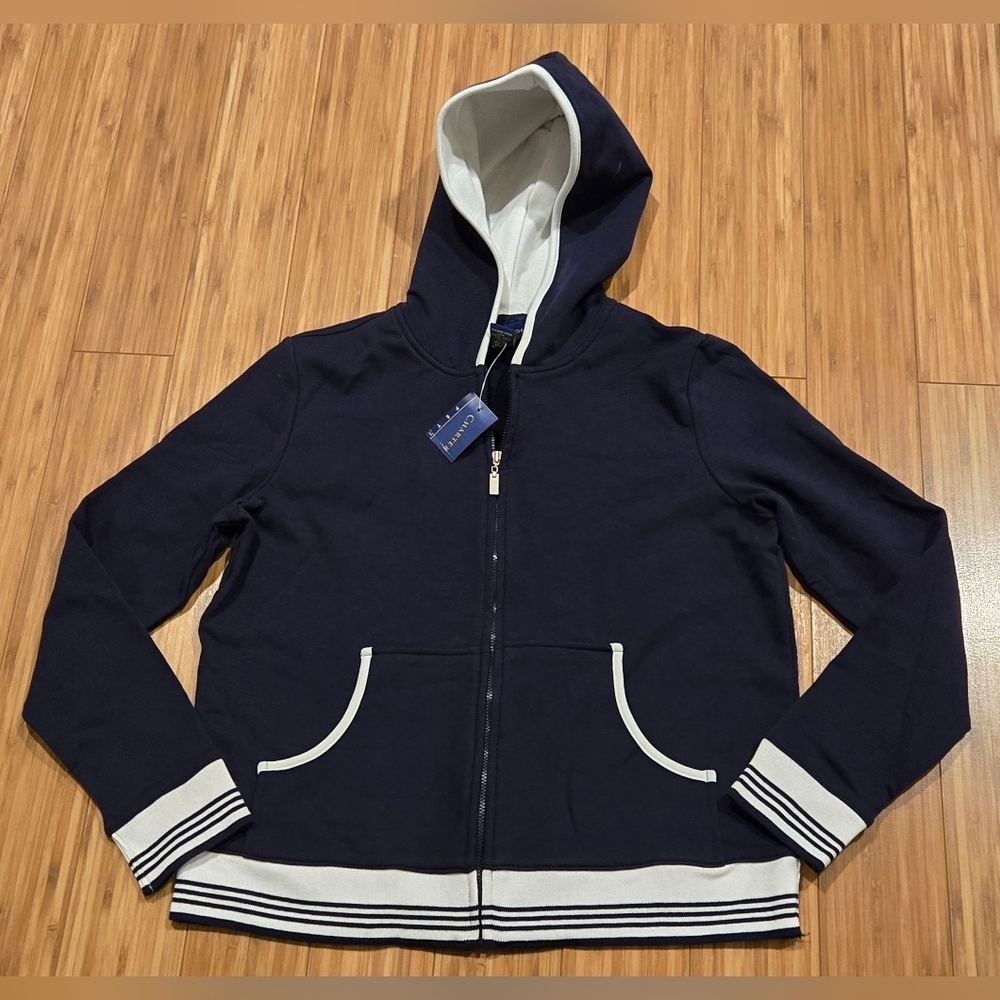 NWT Charter Club Navy Blue Hoodie with White Accents